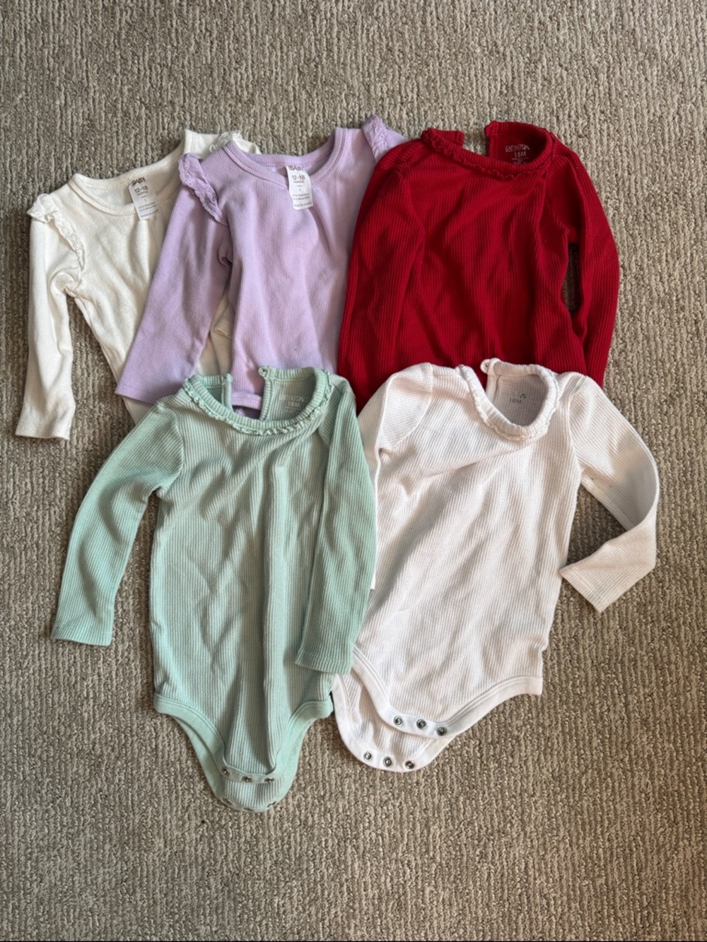 Long Sleeve Ruffle Bodysuit Onesie Set Bundle Snaps Toddler 12-18M